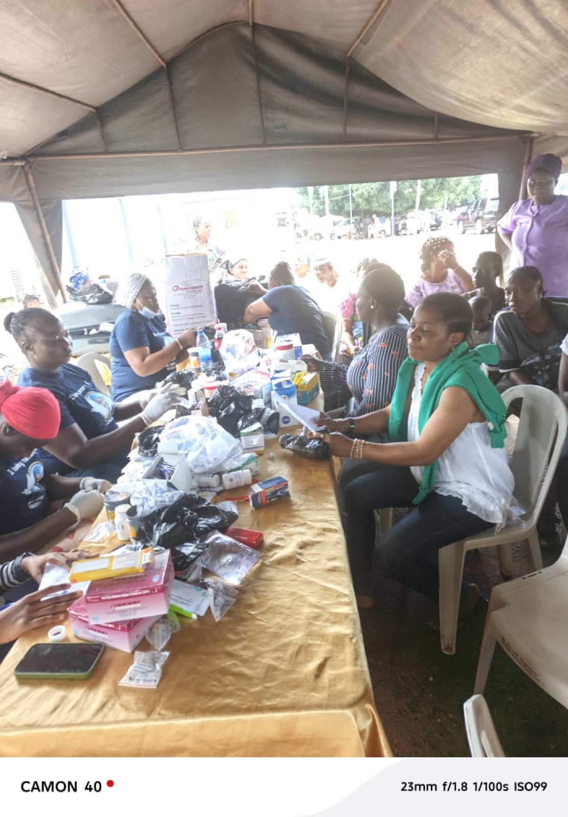 Volunteers sorting donated medications at the Agbowa-Ikosi free medical mission