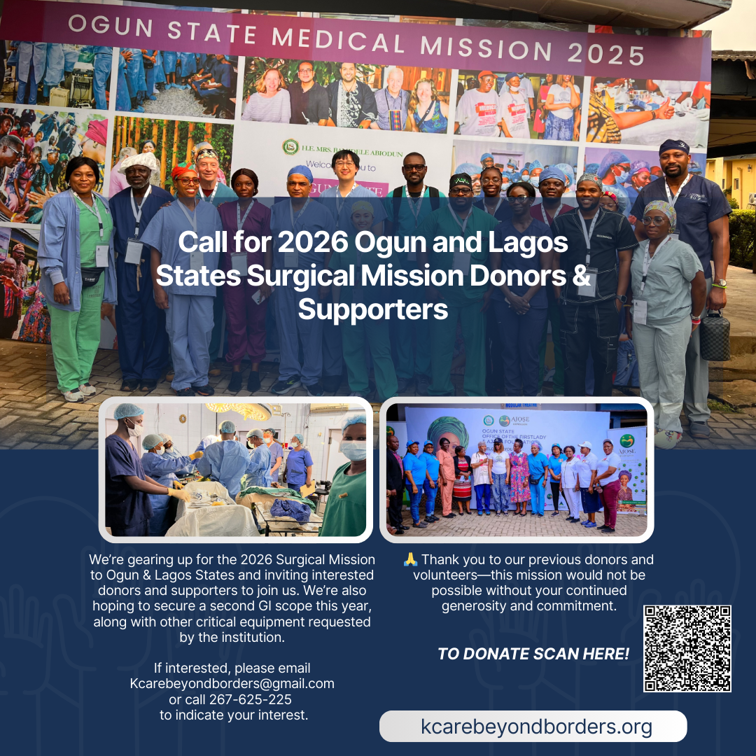 KCare Beyond Borders call for volunteers for the July 6–10, 2026 free surgical mission to Ogun State, Nigeria