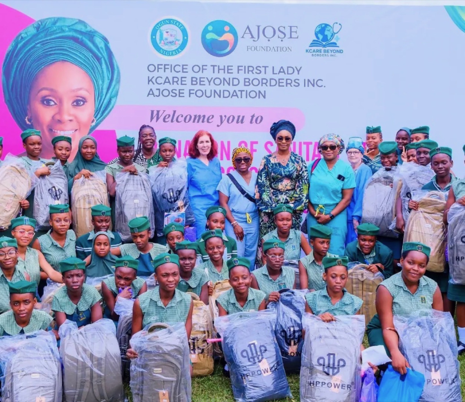 KBB volunteers with students of Federal Government Girls' College and their donated bags, Sagamu 2026